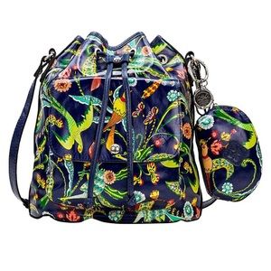 NEW Patricia Nash Sabina Birds Of Paradise Leather Drawstring Bucket Bag